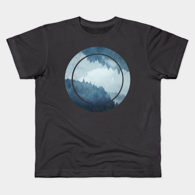 Reflected Landscape - Foggy Mountains Kids T-Shirt by DyrkWyst